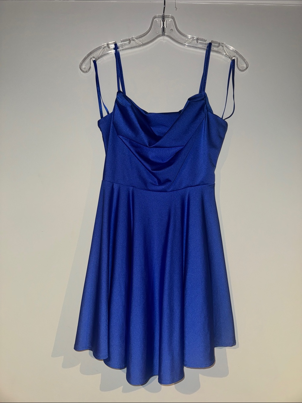 City Studio Cobalt Blue Cowl Neck Spaghetti Strap Mini Dress